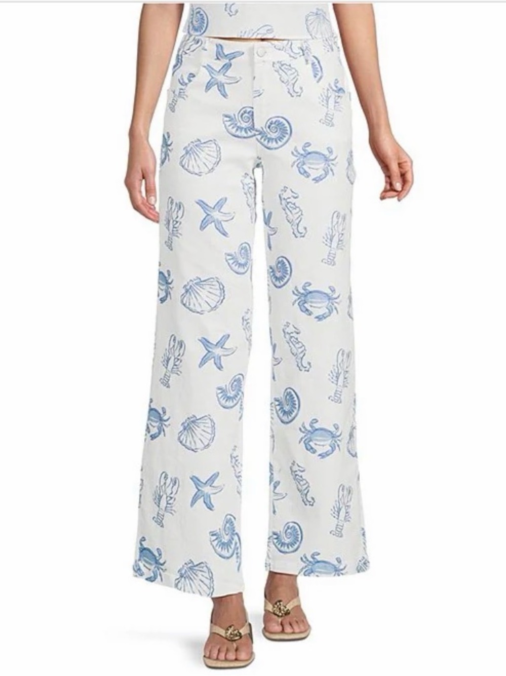 Bailey Rose Blue Shell Print White Jeans. Small.
